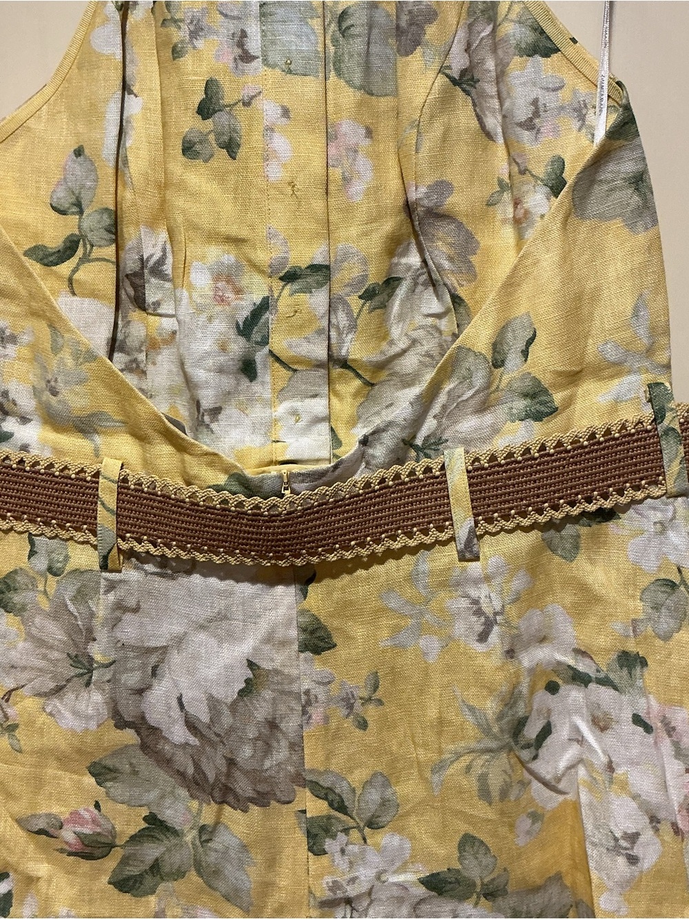 NWOT Zimmermann Yellow Floral Halter Linen Romper with Belt, Size AU 2 = M - Picture 8 of 9